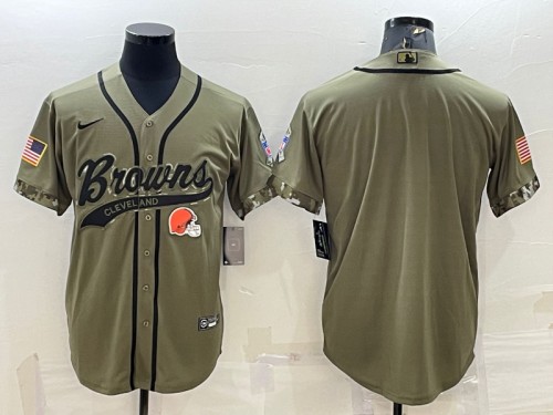 Men's Cleveland Browns Blank Olive 2022 Salute To Service Cool Base Stitched Baseball Jersey